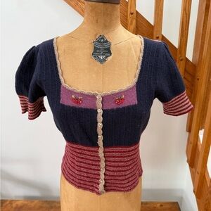 Betsey Johnson Multicolor Short Sleeve Wool Cardigan